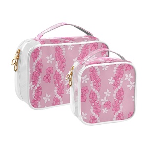 Hawaiian Custom Puakenikeni Lei Pink Flower Women 2-pack Transparent PVC Clear <b>Make</b> <b>up</b> Organizer <b>Pouches</b> Travel Toiletry Bags - Product Image 1