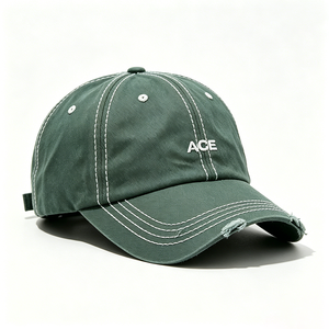 Customizable Distressed Green ACE Dad Hat 6-Panel Unisex Canvas <b>Velcro</b> <b>Strap</b> Closure Embroidery Cap for Streetwear All Seasons - Product Image 4