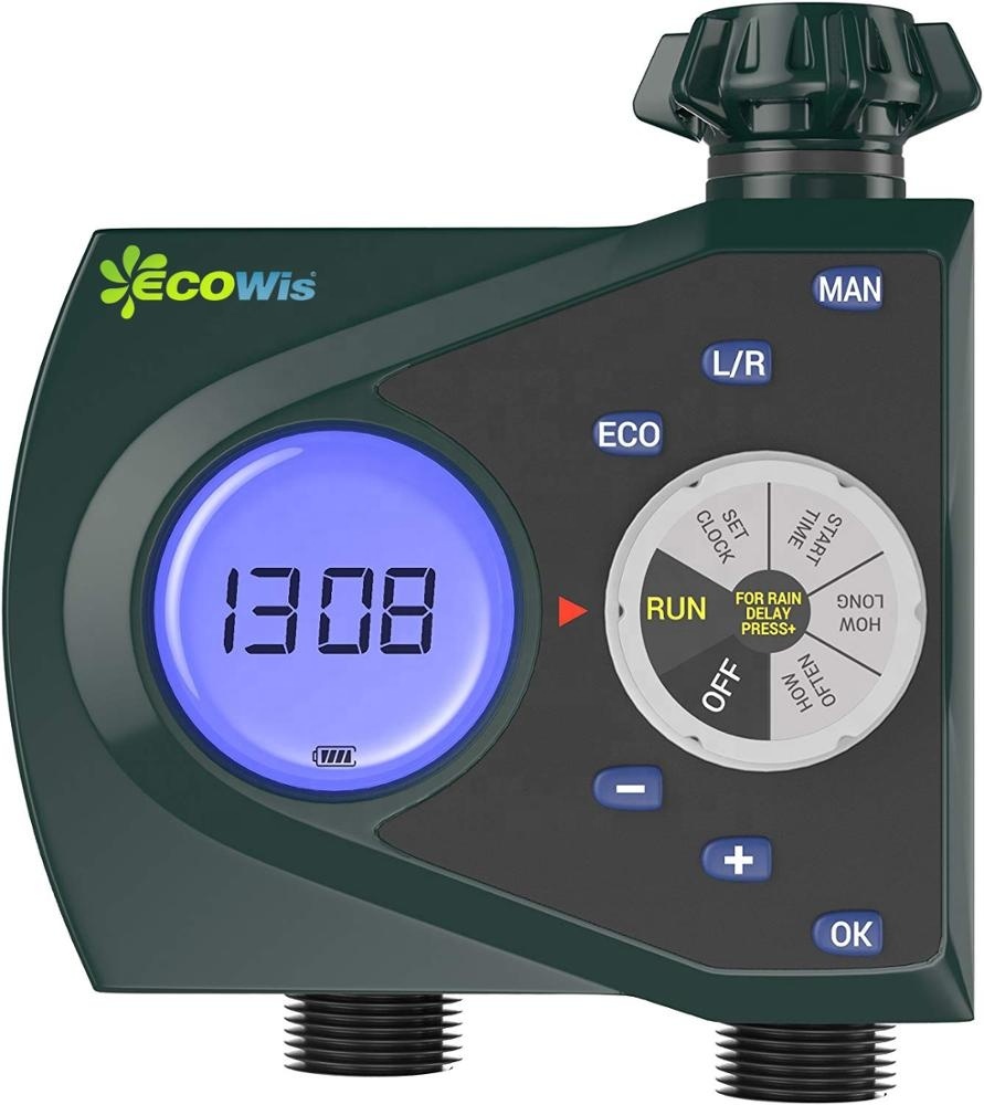 Digital 2-Outlet Irrigation Water Timer Controller, Valve Hose Water Timer Sprinkler Timer Irrigation Controller System