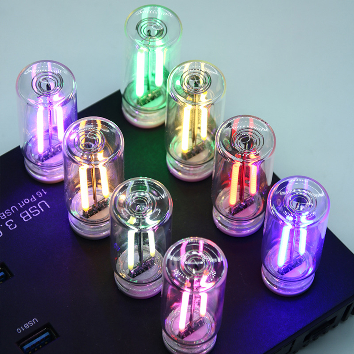 Retro Usb Led Filament Night Light Dimming Blue Lamp Car Touch Incandescent 5v Charging Cold Lighting Cob Atmosphere Camping Dc