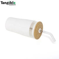 Gobelet en verre écologique blanc personnalisé 600 ml Tangible 2025, nouveau design de style américain, avec couvercle en bambou et paille en silicone à visser