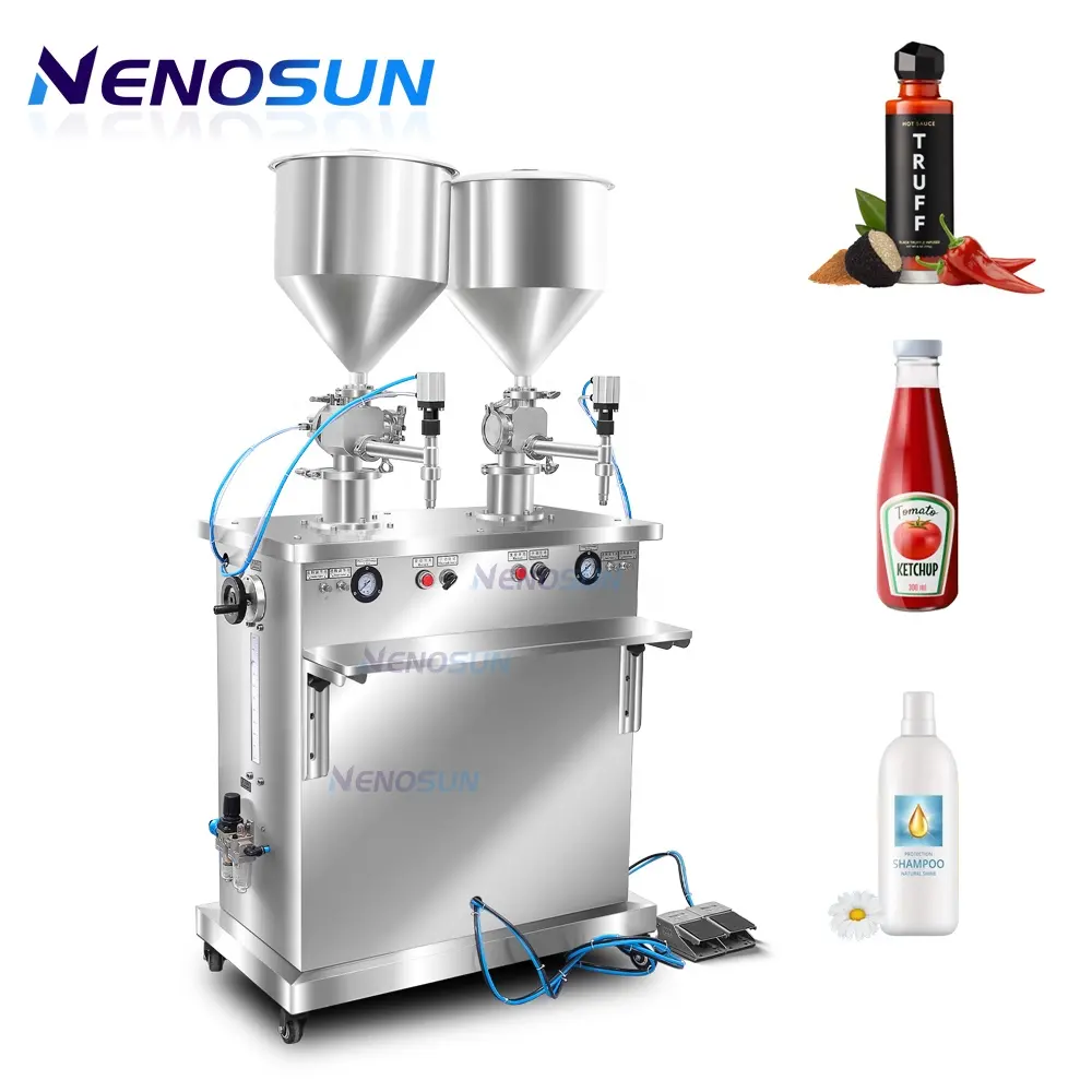 Nenosun Semi-automatic Double Head Hopper Filling Machine hot sauce Jam Ketchup Detergent Essential Oil Water