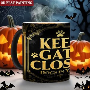 Frosted Black 11oz <b>Ceramic</b> <b>Mug</b> Heat Activated Cup Novelty Design Keep Gate Closed Dogs In Yard - Product Image 6