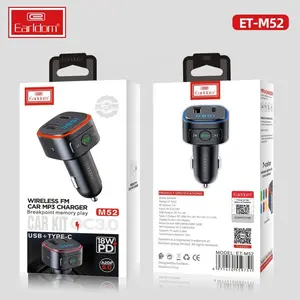 EARLDOM BT5.0 Car Mp3 Player Fm Transmitter QC 3.0 Display Car Voltage Hands Free Car Kit USB Audio Receiver Black