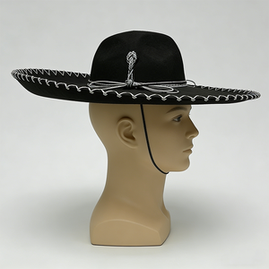 Sombrero Mexicano Negro de Ala Ancha con Lazo Plateado, Sombrero para Fiesta de Halloween, Unisex para Adultos, Tejido, para las Cuatro Estaciones - Product Image 5
