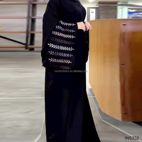 Ensemble Abaya et Châle Noir Premium Respirant et Modeste, Broderie Géométrique Personnalisée Faite à la Main, pour Femmes Musulmanes, Hijab de Dubaï