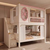 Lit superposé en bois moderne et fonctionnel pour enfants, convertible en lit garde-corps, taille complète, coin loft, escalier, appartement, hôtel