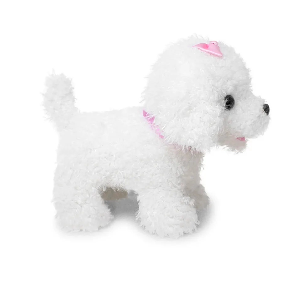 Yeni stil interaktif çocuk elektrikli peluş oyuncak beyaz köpek konuşan hayvan konuşan dolması