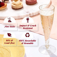 Flûte à champagne jetable en plastique doré scintillant de 4,5 oz, verre à usage unique pour fêtes, événements et mariages, gobelet en plastique détachable