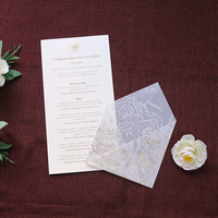 Papel de Menú para Boda con Diseño de Rosas, Papel de Vitela con Bolsillo y Lámina Dorada