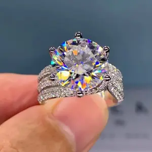 Hete Verkoop Verzilverd 5 Karaat Diamant Band Ringen Bruiloft Sieraden Luxe Glanzende Cz Micro Pave Zirkonia Verlovingsring