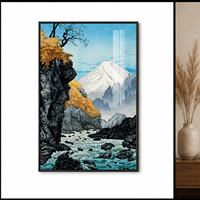 Art mural Paysage Montagneux Scandinave en Aluminium – Impression de Sommet Enneigé et Rivière pour Salons, Bureaux, Hôtels et Cabanes de Style Nordique
