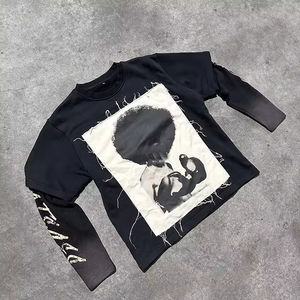 T-shirt à manches longues double couche en coton personnalisé de haute qualité pour hommes Design surdimensionné col rond imprimé-T-shirt à écran de gros - Product Image 2