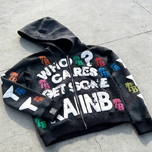 <span class=keywords><strong>Felpa</strong></span> con Cappuccio e Zip Crop Y2K <span class=keywords><strong>di</strong></span> <span class=keywords><strong>Tendenza</strong></span> per Uomo, Stampa Grafica, Effetto Acid Wash, Stile Streetwear - Product Image 2