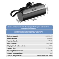 Chargeur de téléphone portable de taille rouge à lèvres, 5000 mAh, mini batterie externe USB-C 10 W, chargeur d'urgence léger