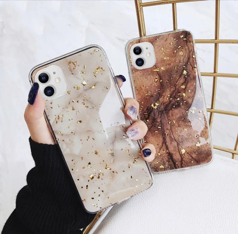 Fashion new bling rhinestone case gold foil marble mobile phone case glue dropping protective sleeve for iphone 11 pro case