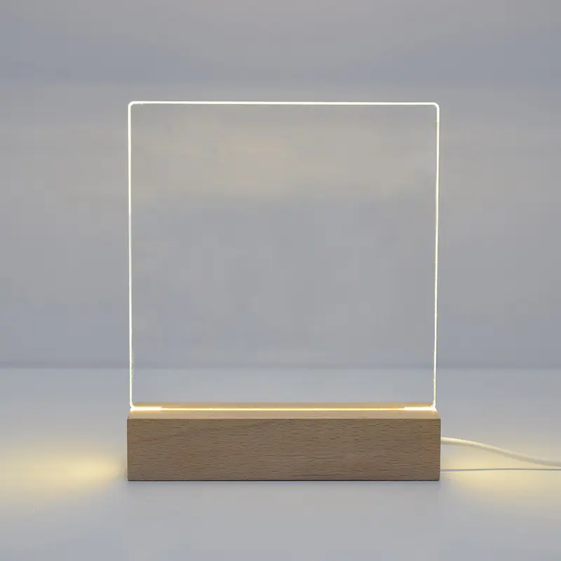 Customized DIY Blank Acrylic with Light Table Lamp Wood Base 3D Night Light