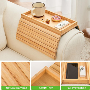 ถาดวางแขนโซฟาไม้ไผ่แบบพับได้ ที่วางแก้วกาแฟ ใช้ในห้องนั่งเล่น - Product Image 4