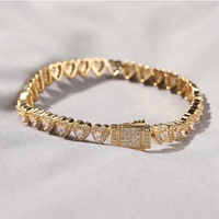 Bracelet en laiton pour femme, tendance et scintillant, avec zircon, motif cœur, chaîne tennis et breloque florale