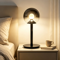 Modern Smoked Glass Globe Table Lamp Hand-Sweep Sensor LED Tri-Color 3000K/4000K/6000K Bedside Bedroom Living Room Desk