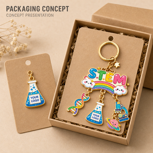 Porte-clés éducatif personnalisé en émail sur le thème des sciences STEM, plaqué or, avec breloques ADN, flacon et microscope, en métal coloré, cadeau pour étudiant - Product Image 4