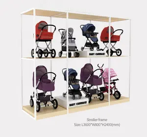 Customized single sided metal and Baby walker wooden racking for retail store