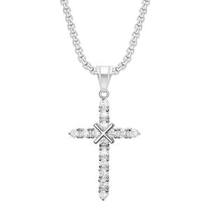 <b>Cross</b> Pendant Necklace Stainless Steel Zircon Inlay Unisex Hip Hop Jewelry Gold And Silver Tone - Product Image 5