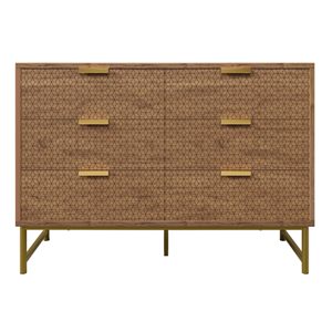 Cómoda Moderna de 6 Cajones con Patrón Geométrico en Relieve, Tiradores Metálicos Dorados, Patas y Estructura de Aglomerado, para Dormitorio, Sala de Estar o Entrada - Product Image 1