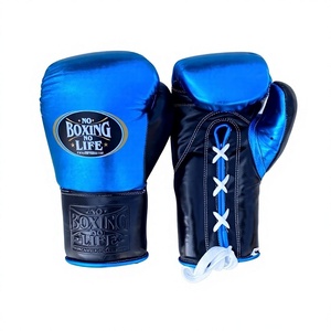 Professional No Boxing No Life Blue & Black Real Cowhide Leather Boxing <b>Gloves</b> Lace-Up Lightweight Breathable Kickboxing - Product Image 6