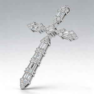 CUSTOM SILVER 10K/14K/18K GOLD PLATED LAB GROWN CVD DIAMOND CLASSIC ENGAGEMENT GIFT SWEATER <b>CHAIN</b> NECKLACE <b>CROSS</b> PENDANT - Product Image 2