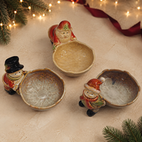 Bol en céramique vintage style ferme pour Noël, avec Père Noël et bonhomme de neige, pour rangement, bonbons et noix, décoration festive de table pour Diwali et Ramadan