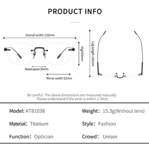 AT81038 Montature da Vista Rimless in Titanio di Alta Qualità <span class=keywords><strong>Occhiali</strong></span> da Uomo e da Donna - Product Image 2