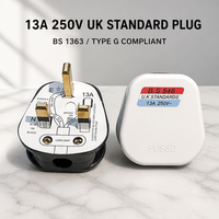 Prise industrielle auto-câblante 13A à trois broches carrées de type britannique (norme UK) en ABS/PC avec fusible, cordon d'alimentation 110-220V