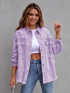 Novo <span class=keywords><strong>Blazer</strong></span> de Cor Sólida 2026, Estilo Médio Longo, Jaqueta de Denim com Mangas Longas Perfuradas, Casaco Estilo Americano - Product Image 5