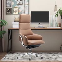 Chaise de bureau exécutive ergonomique moderne et confortable avec revêtement en cuir véritable, base en aluminium entièrement en mesh, repose-pieds inclinable réglable