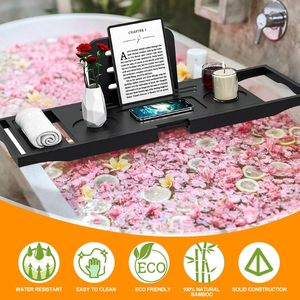 Plateau de baignoire pliable et extensible en bambou avec charnières de verrouillage pour rangement en salle de bain, vente en gros - Product Image 5
