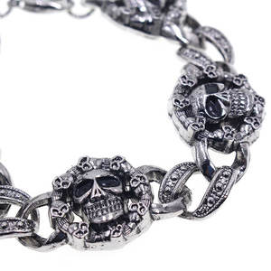 Vintage <span class=keywords><strong>Rock</strong></span> Band personalizado Cool Punk estilo Aleación <span class=keywords><strong>de</strong></span> Zinc plata antigua hombres calavera esqueleto cadena hombres joyería pulsera - Product Image 3