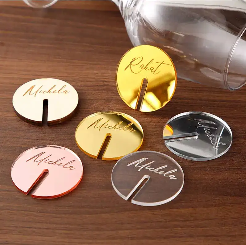 Marcatore per bevande da Cocktail in acrilico cerchio marcatore per bicchiere da vino personalizzato per Cafe specchio in oro etichetta per bevande in cerchio acrilico
