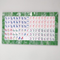 Ensemble de Mahjong Américain Esthétique Triple Couche Personnalisé Gravé Jade Marbré Dos Vert Bambou Tuiles Jeu de Société Cadeau de Vacances