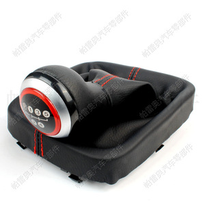 Pomo de palanca de cambios de coche Pareau para Volkswagen Golf 5 6, 5 velocidades, cuero, costuras rojas, diseño ergonómico - Product Image 5