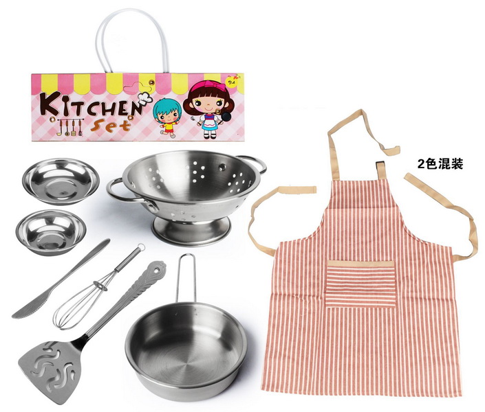 Детские игрушки для ролевых игр, металлическая игрушка для готовки с фартуком, кухонный игровой набор