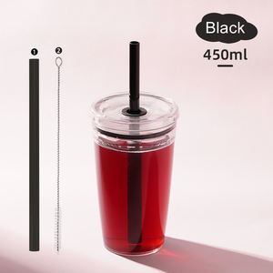 Gobelet en plastique réutilisable transparent 450ml Tritan Boba à paroi unique tasse à café thé au lait multicolore avec paille - Product Image 6