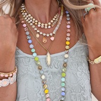 Collier ras du cou extensible plaqué or 22 carats avec chaîne à griffes et strass ronds couleur macaron, zircon dégradé couleur bonbon