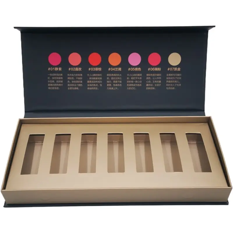 Custom Luxury korean Matt Black outer box empty Set Tube liquid Lipstick packaging box