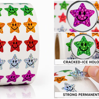 Individuelle Holographische Stern-Smiley-Rolle Wasserfeste Selbstklebende Etiketten für Kinder-Belohnungen Geschenkboxen Taschen-Versiegelung Dekorativ
