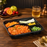 boîte à déjeuner bento à emporter, compartiment à 2 ou 3 parties, conteneurs à base noire avec couvercles