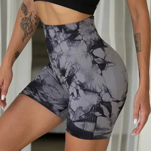 Joyyoung 2023 Logo personnalisé vêtements de sport sans couture cravate teinture Shorts de course grande taille femmes Yoga entraînement Gym Biker Shorts - Product Image 6