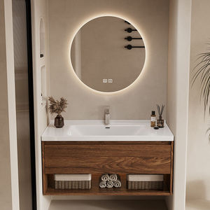 Mueble de Baño de Lujo 2026 en Nogal Negro con <span class=keywords><strong>Diseño</strong></span> Moderno, Lavabo de Cerámica Integrado y Espejo de Baño - Product Image 4