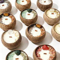 Bougie décorative en coquille de noix de coco, fleurs séchées, cristal, parfumée, cire de soja naturelle avec mèche en bois, artisanale, cadeau d'aromathérapie