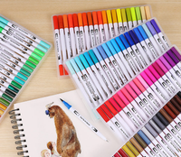Marqueur à double pointe à base d'alcool 12/100 couleurs Pointes de pinceau Marqueur double permanent Art Esquisse Dessin Marqueur stylo